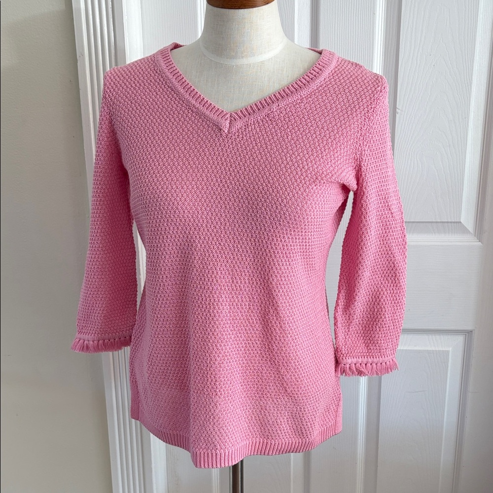 Talbots Pink Textured V-Neck Sweater Small Cotton